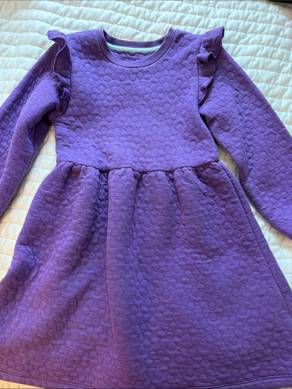 Mini Boden Purple Quilted Ruffle-Shoulder Dress